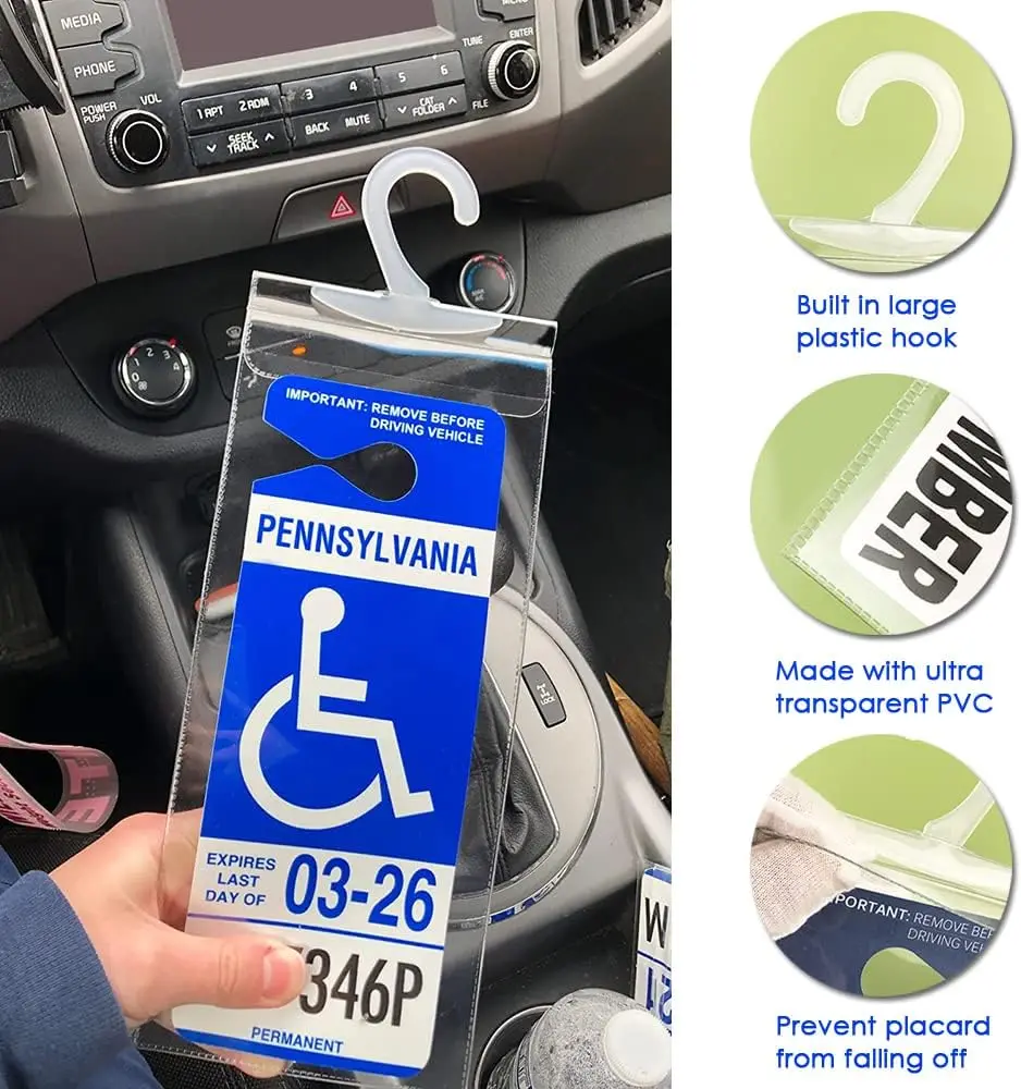 

Handicap Parking Placard Holder, Ultra Transparent Disabled Permit Protective Cover With Large Hanger Parking Slogan Cover