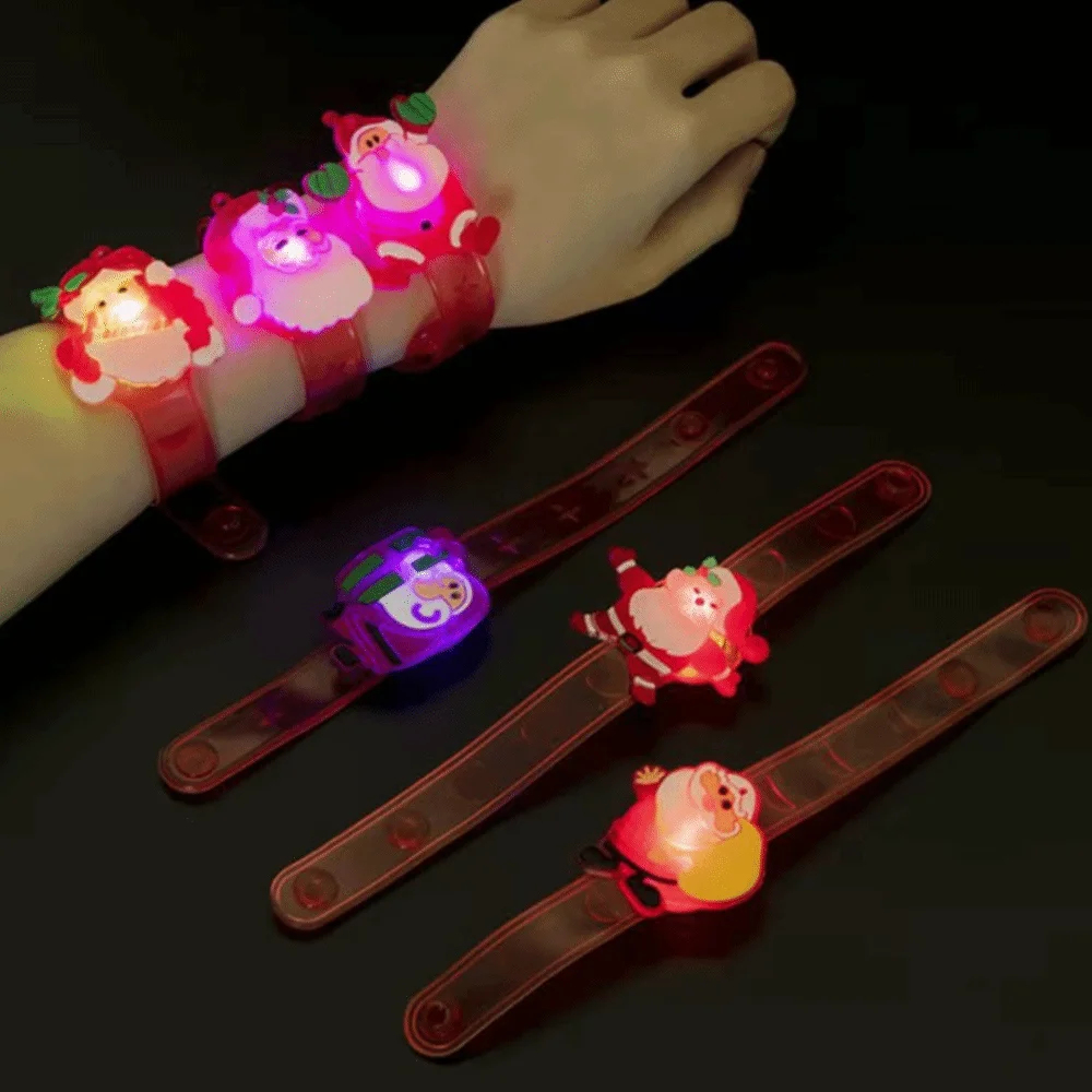 Bracelets lumineux LED en plastique amusants, 3 pièces, effet lumineux réglable, jouets lumineux de dessin animé, événement de carnaval
