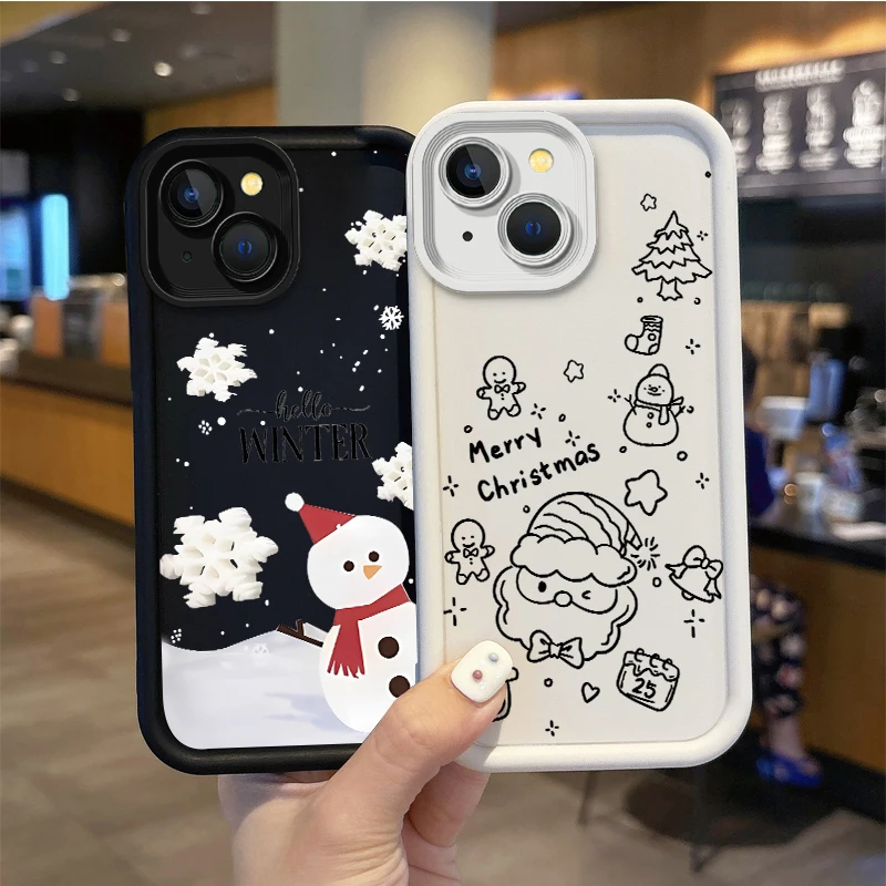 

Christmas Santa Claus Snowman Phone Case For iPhone 16 Pro Max Case 15 14 13 12 11 Pro XR X XS Max 8 7 Shockproof Washable Cover