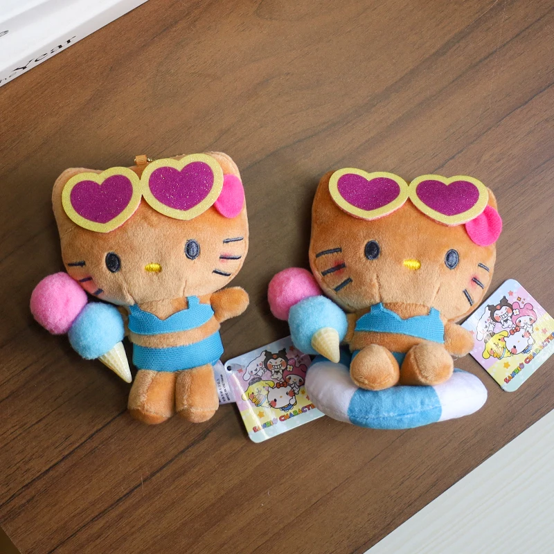 

Мороженое с черной кожей Hello Kitty, очаровательная плюшевая фигурка, кольцо для плавания в гавайском стиле, плюшевая кукла Hello Kitty, сумка, украшение, подарок