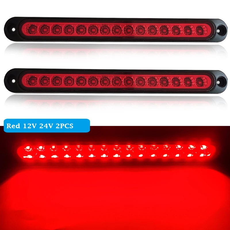 2PCS Universal 12V 24V LED Tail Rear Lamp for Scania Trailer Truck Lorry Pickup Brake/Stop/Turn Lights 15 LEDs Light Bar Strip