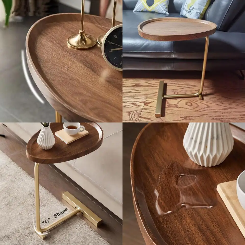 

24-дюймовый узкий золотистый прикроватный столик в деревенском стиле из металла и дерева для дивана, кровати или поднос для закусок у телевизора