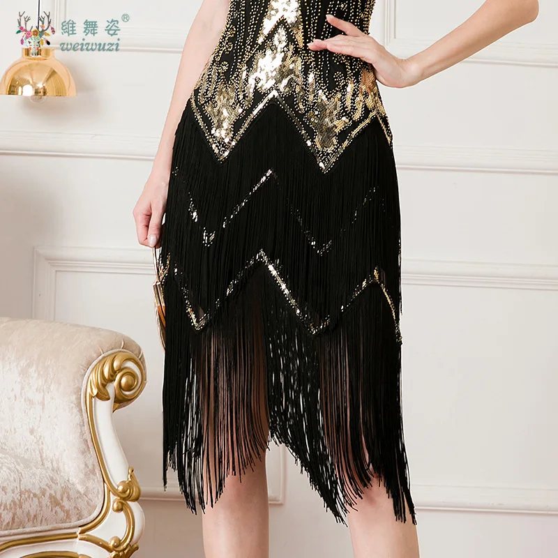 ギャツビー カクテル プロム ヴィンテージ スパンコール ビーズ ドレス パーティー ダンス ドレス セクシーな女性 1920 年代 ノースリーブ V ネック 二重層タッセル ドレス