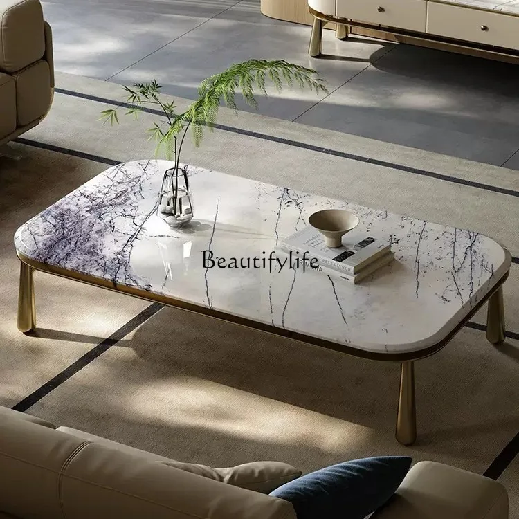 *Natural marble fragrant snow plum luxury stone coffee table Italian light luxury square coffee table