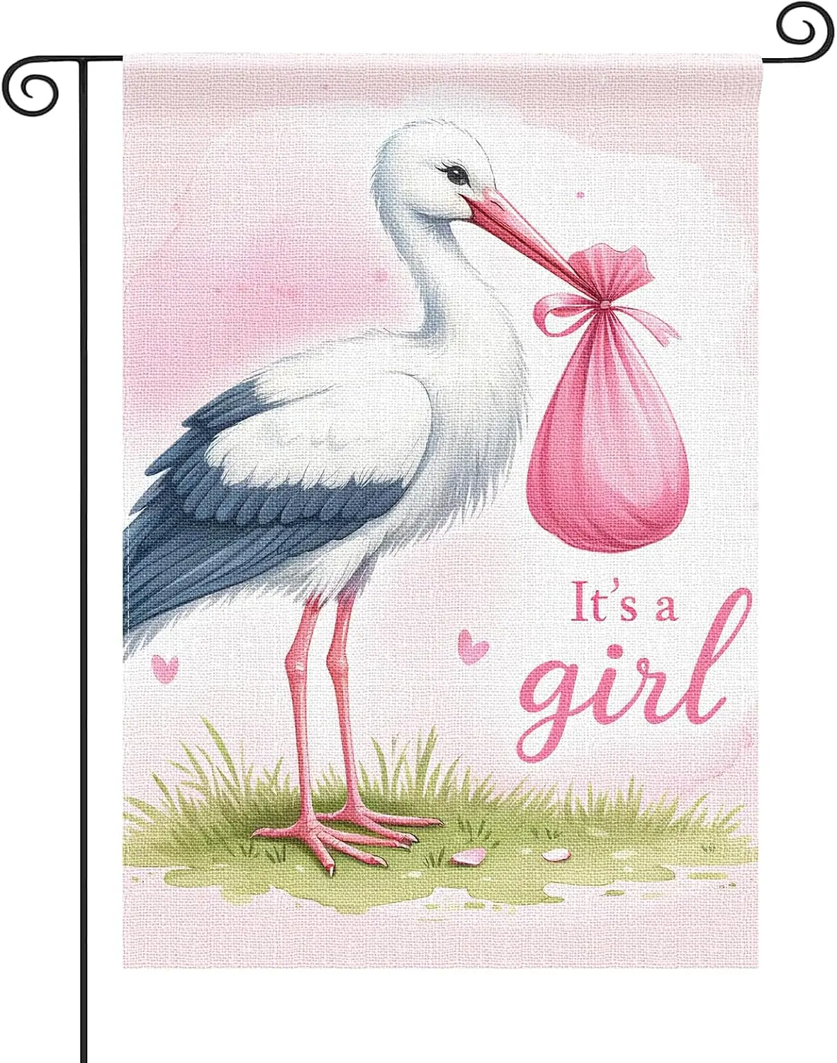 Its a Girl Baby Gift Garden Flag, Stork with Pink Bundle Yard Flag Double Sided Small Flags for Home Outdoor Decor 12.5x18