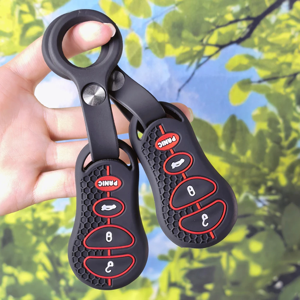 Key Fob Case With Keychain For Chrysler Voyager Cruiser Dodge Ram Dakota Jeep Cherokee Honeycomb 3/4 Button Silicone Protector