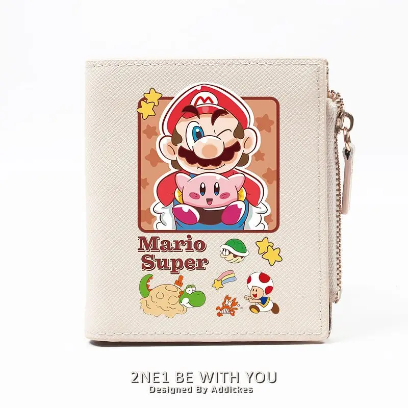 New Miniso Kawaii Mario anime cartoon cute innovative fashionable PU short wallet favorite card coin purse zipper money bag gift