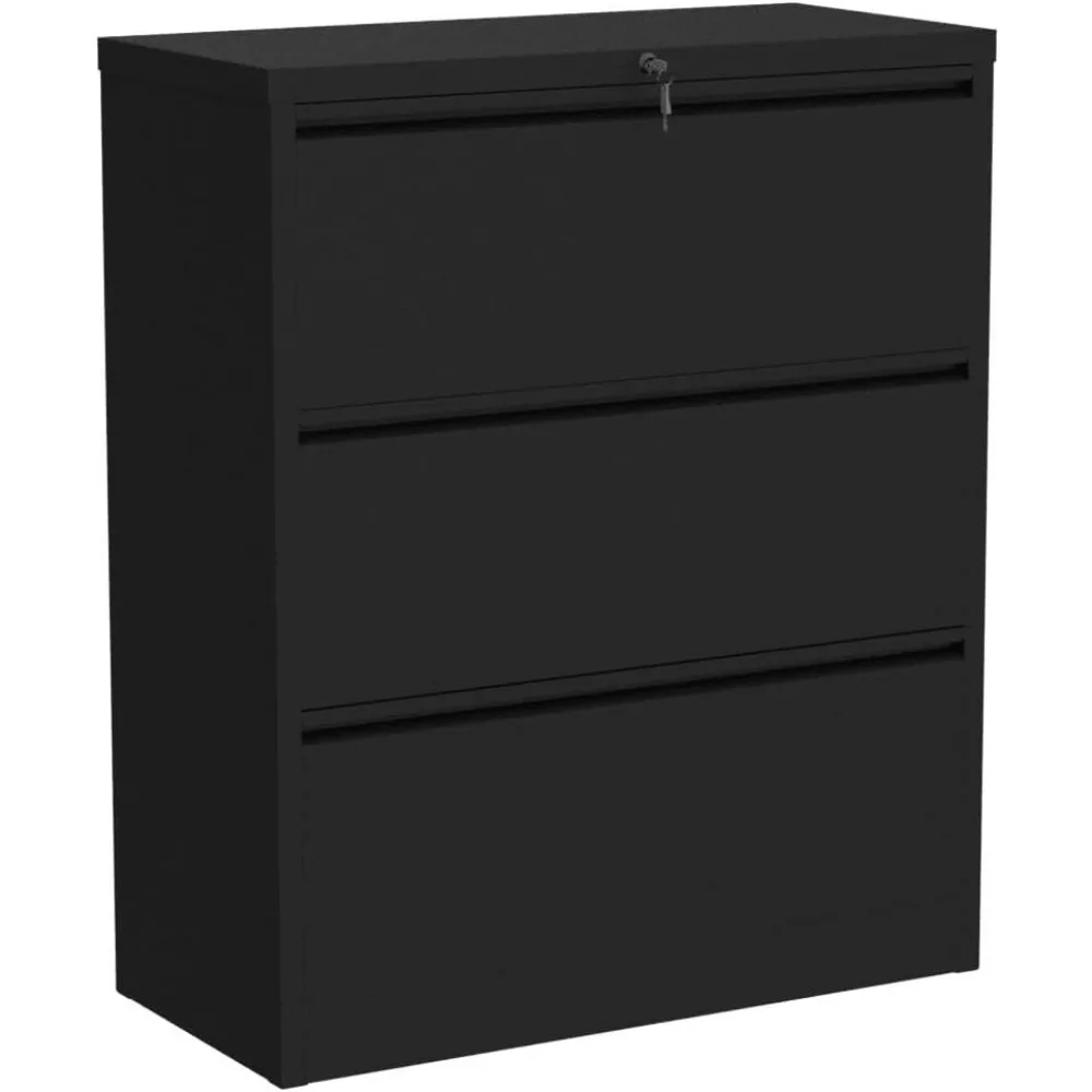 

3 Drawer Lateral File Cabinet With Lock Metal Stainless Steel Wide Lateral Filing Cabinet for Legal/Letter A4 Size Shelf Storage