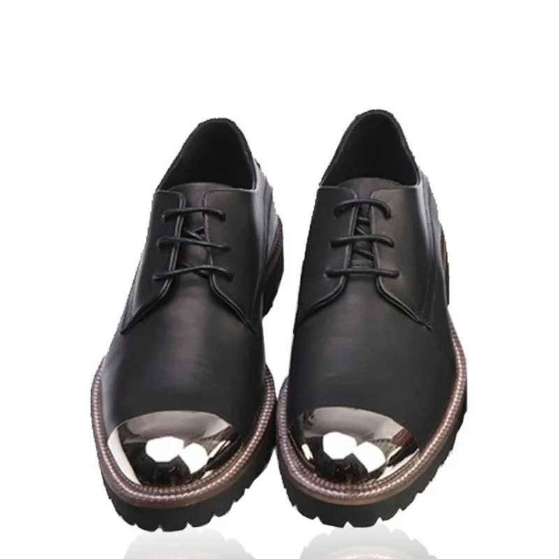 New British Casual Dress Leather Shoes Men Derby Lace Up Business Genuine Leather Thick Sole Party Shoes Male Formal Black Brown