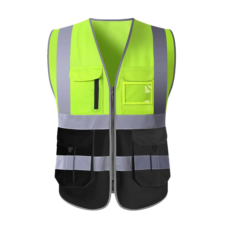 Gilet di sicurezza ad alta visibilità con tasche e cerniera per uomo Giacca gilet riflettente da lavoro di costruzione Giallo Arancione Rosso Nero