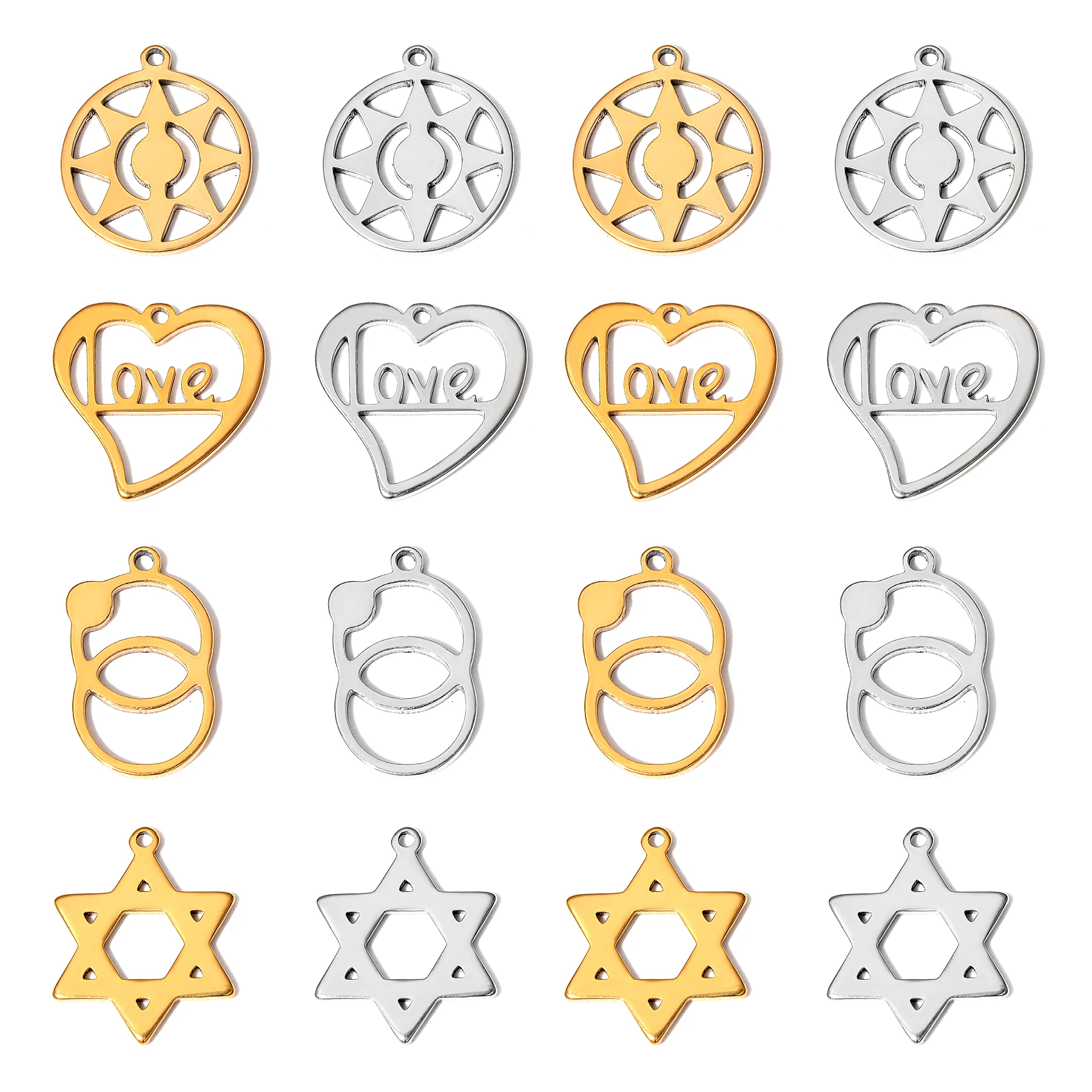 

8Pcs Stainless Steel Round Star Heart Angel Couple Charm Pendants for Handmade DIY Women Necklace Jewelry Making Accessories