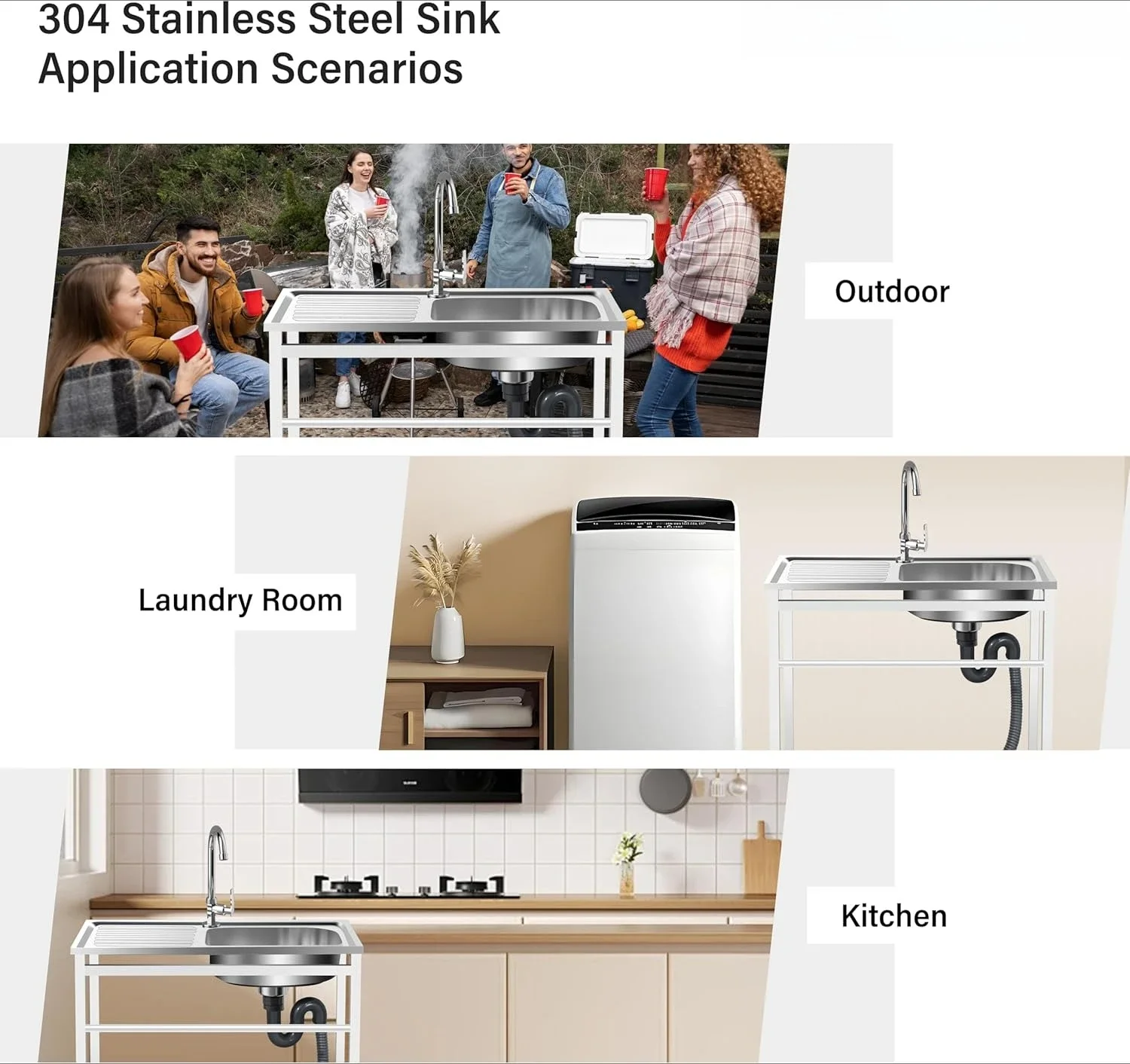 [وصول جديد، شحن مجاني! ] حوض مطبخ قائم بذاته مع منضدة عمل، حوض أدوات من الفولاذ المقاوم للصدأ مع مجموعة للأغراض التجارية، 29