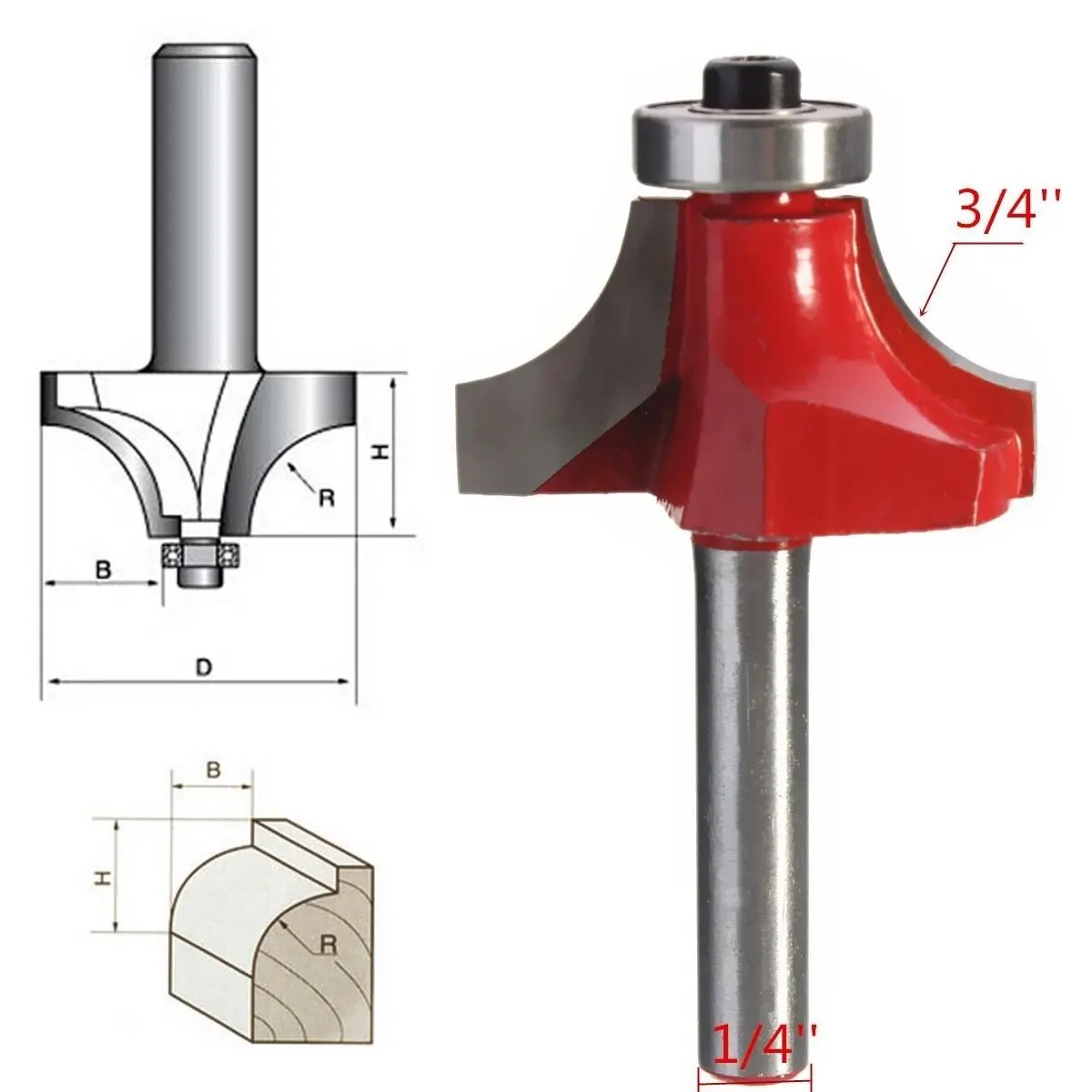 1/4*3/8（4.76mm）Round Corner Cutter Woodworking Milling Slotting Trimming Machine R Chamfering Engraving Machine Gong Cutter 2024