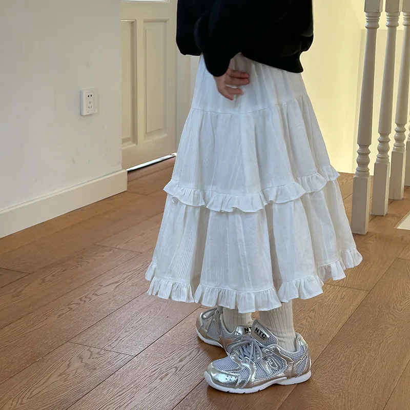 2024 Autumn New Girls Temperament Big Skirt Medium and Long Layered Princess Cake Skirt Casual Solid All-match Skirt