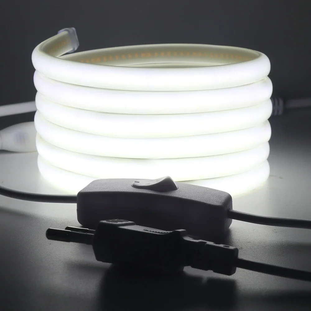 Dimmable COB LED Neon Strip Light Dimmer Switch Power Kit 220V 288 LEDs High Density Linear Lighting IP67 Waterproof Flex Ribbon