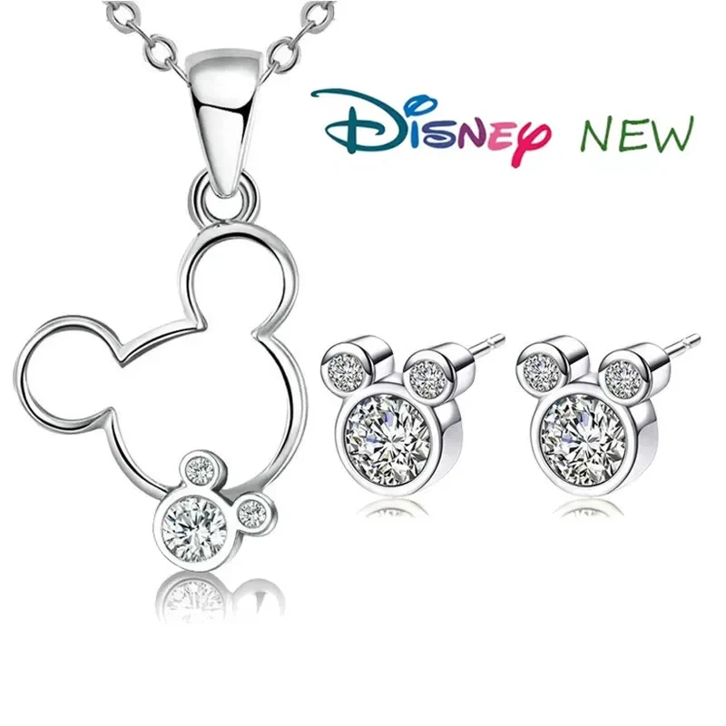 

New Disney Mickey Mouse Necklace Earring Set for Girls Minnie Anime Jewelry Accessorie Stud Earrings Kids Birthday Xmas Gifts