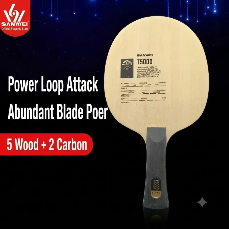 1pcs SANWEI T5000 Table Tennis Blade 5 Wood 2 Carbon Entry Intermediate Ping Pong Blade for Loop Drive with Fast Attack view 2