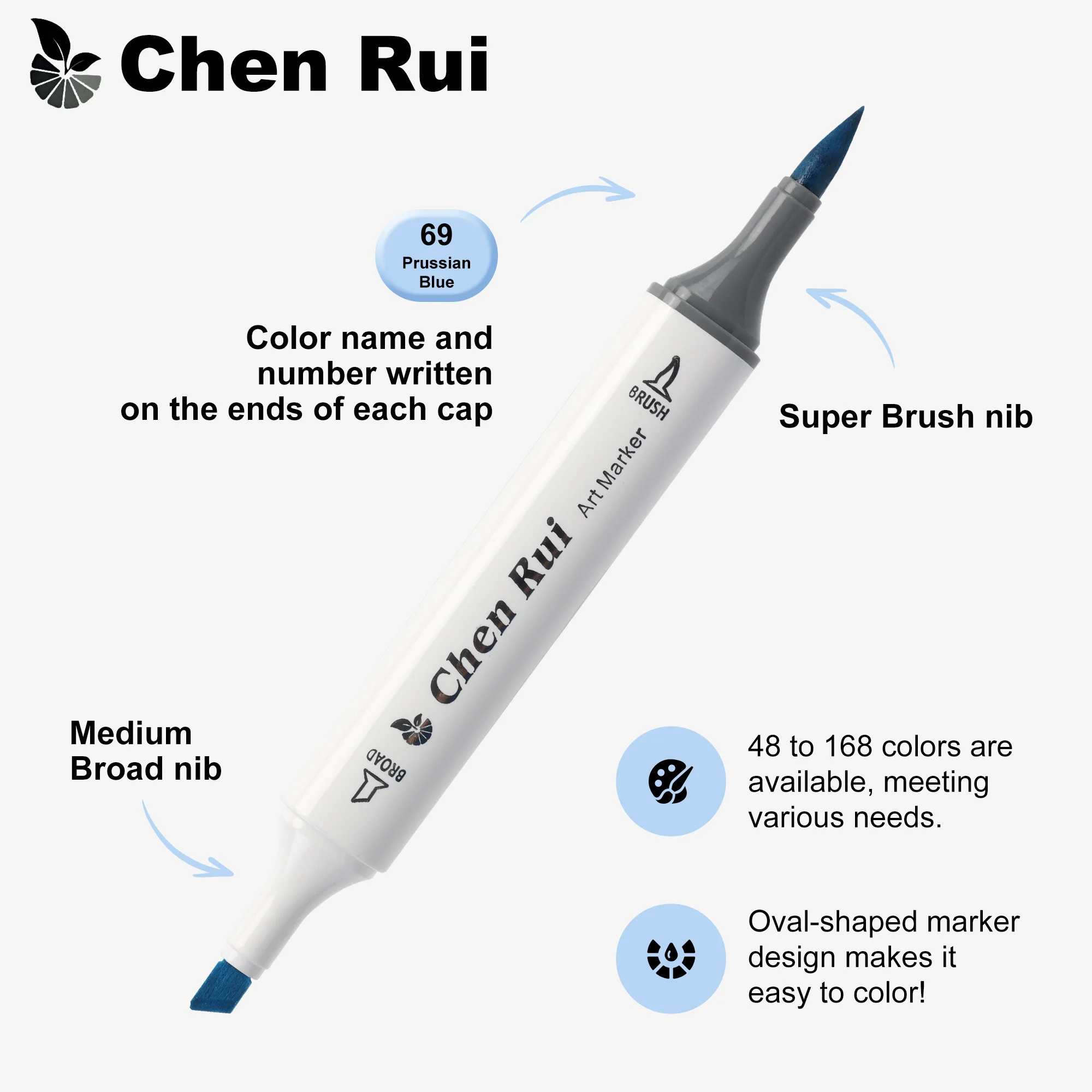 Chen Rui 48-168 Colors Dual Tip Art Markers Brush & Chisel Permanent Marker Pens with Base Gifts for Christmas Back To School