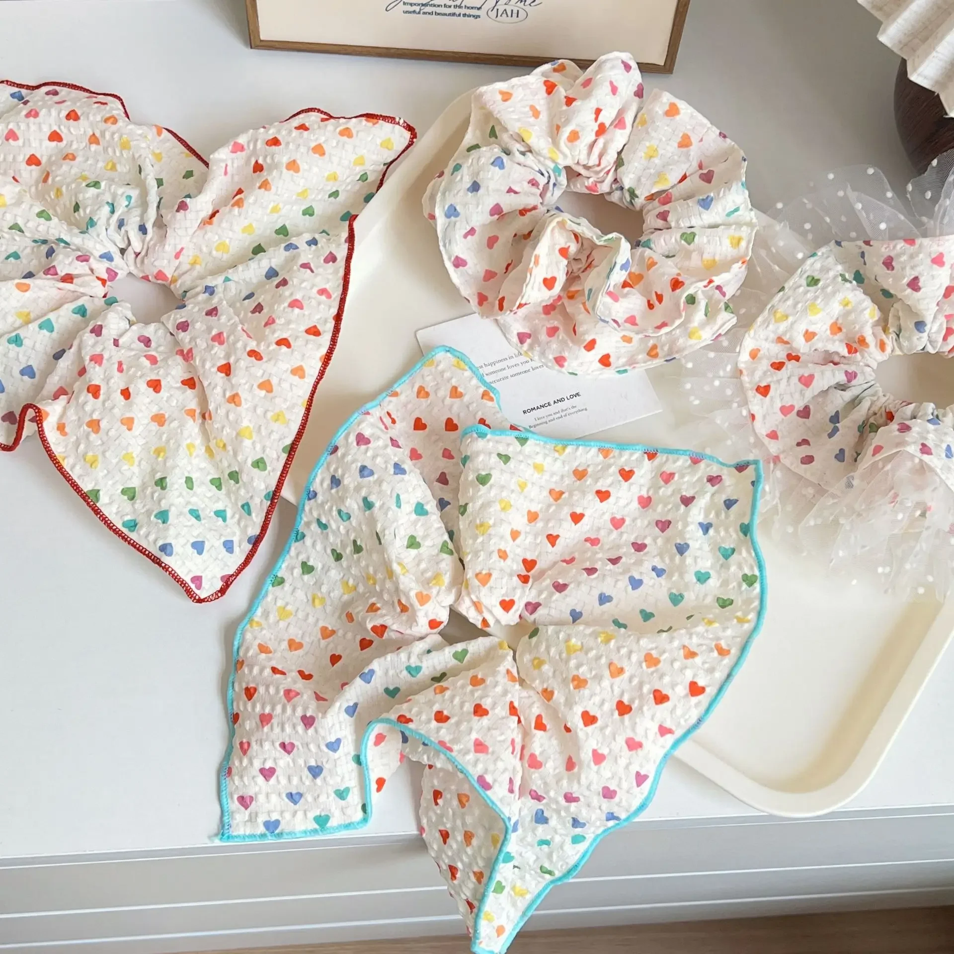 

Oversized Korean Lace Square Hair Bands Colorful Heart Double Hair Scrunchies Ponytail Headband Hair Accessories for Women Girls
