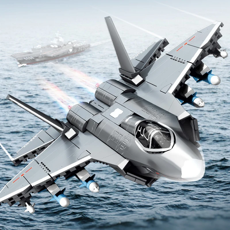 Military J35 Shipborne Fighter Jets Invisible Carrier Based Aircraft Model Building Blocks Technical Airplane Bricks Toys Gifts