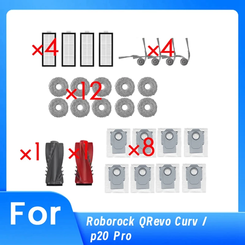 

30 шт. для Roborock Qrevo Curv/P20 Pro подметальный робот, основная боковая щетка, набор фильтров для швабры
