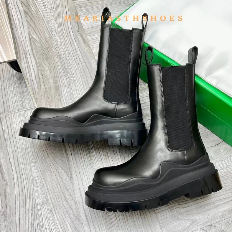 

NEW Autumn Women Boots Genuine Leather Shoes for Women Round Toe Chunky Heel Shoes Slip-on Chelsea Boots Daily Shoes Ankle Boots