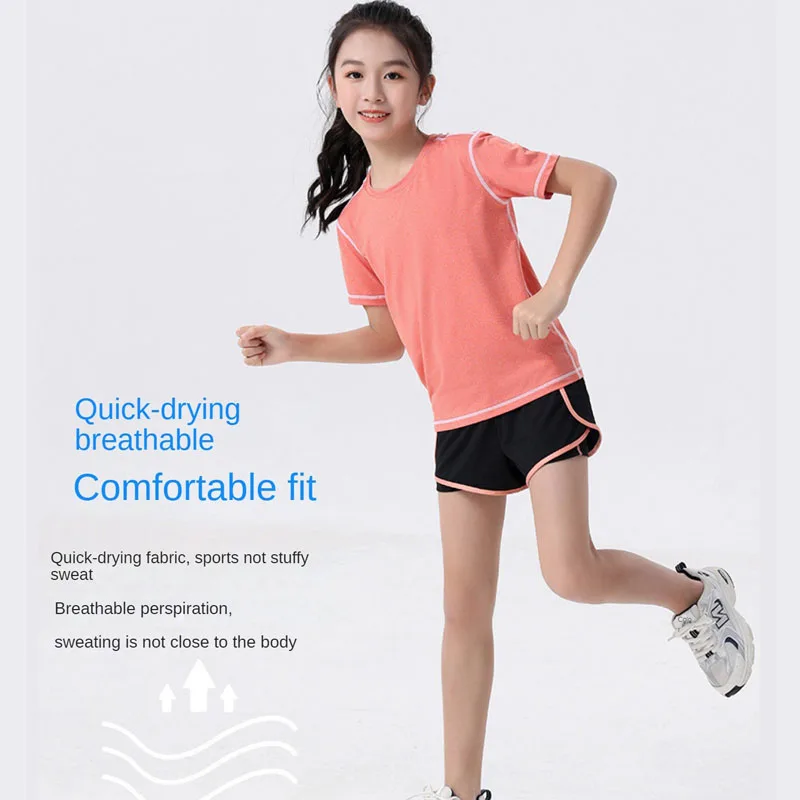 

2-piece children's sports set, short sleeves, shorts, basketball, athletics, running, quick-dry training, Yoga wear