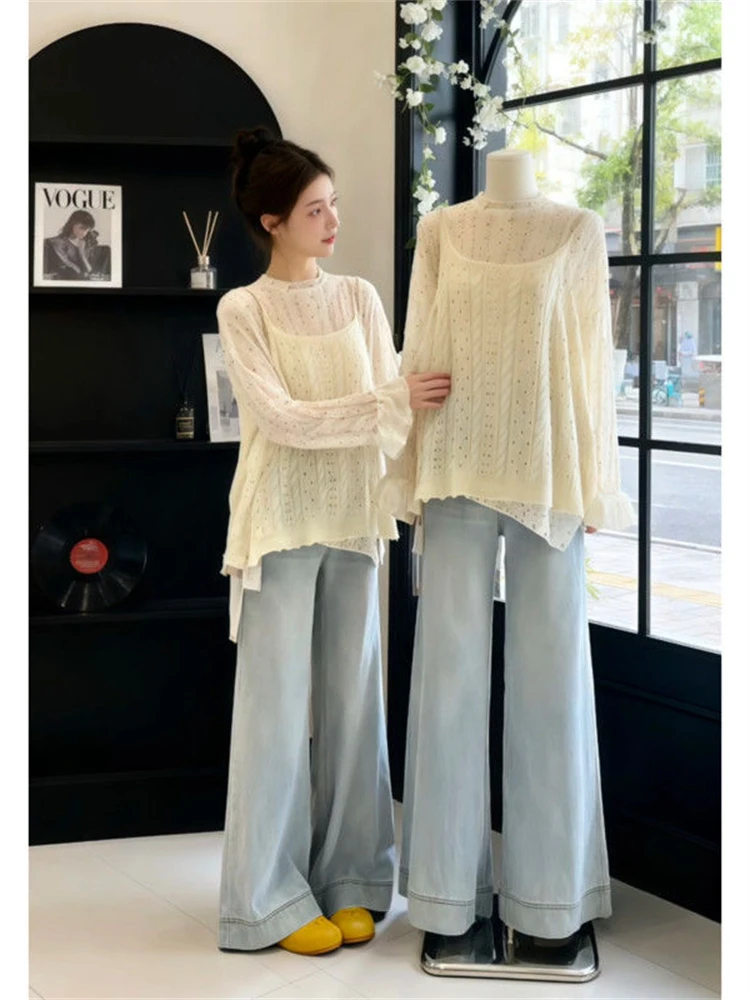 

Fashionable Lazy Style Women's Two-Piece Set Early Autumn Versatile Design Sensation Tank Top And Bottoms Ensemble