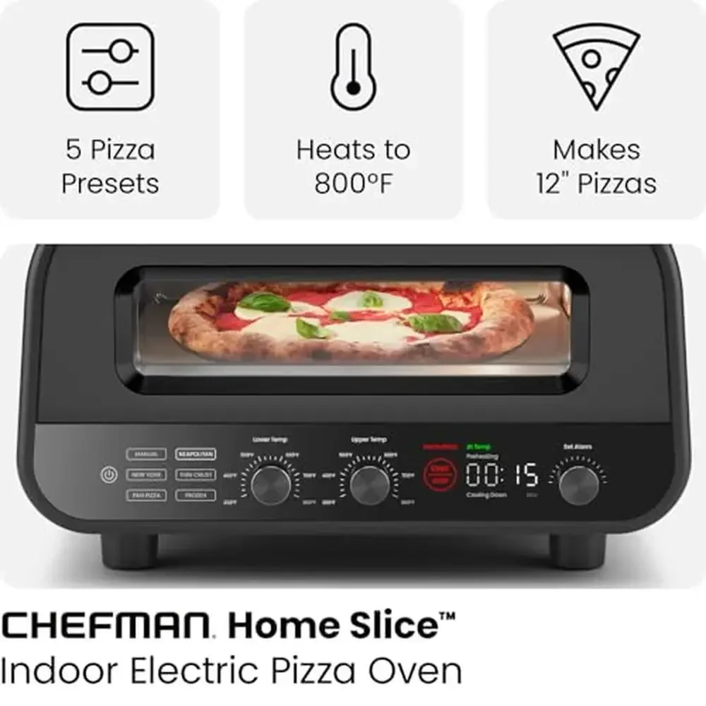 Horno eléctrico para pizza 800 ° F Cocina de encimera Pizzas de 12 pulgadas 6 accesorios preestablecidos incluidos