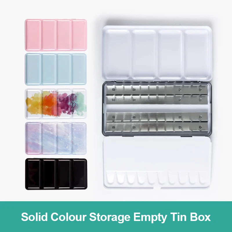 

Empty Metal Watercolor Tin with Fold-Out Palette Portable Folding Empty Watercolor Paint Box For DIY Travel Watercolor Palette
