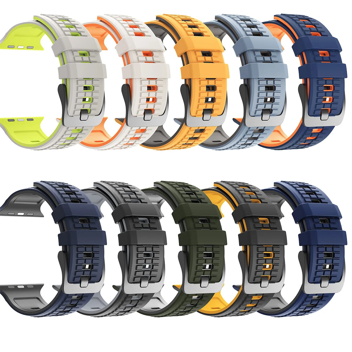 Block Pattern Silicone Strap for Apple Watch Ultra 2 3 49mm Two-tone Soft Sports Band for IWatch SE 5 6 7 8 9 10 11 44 45mm 46mm