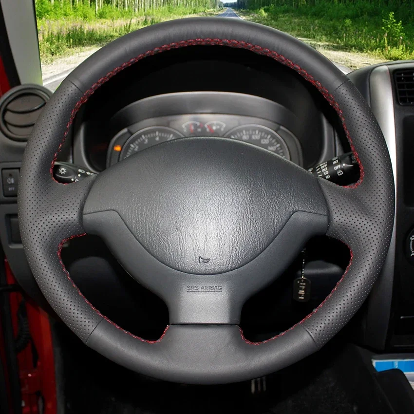 Black Faux Leather Car Steering Wheel Cover for Suzuki Jimny 2005 2006 2007 2008 2009 2010 2011 2012 2013 2014