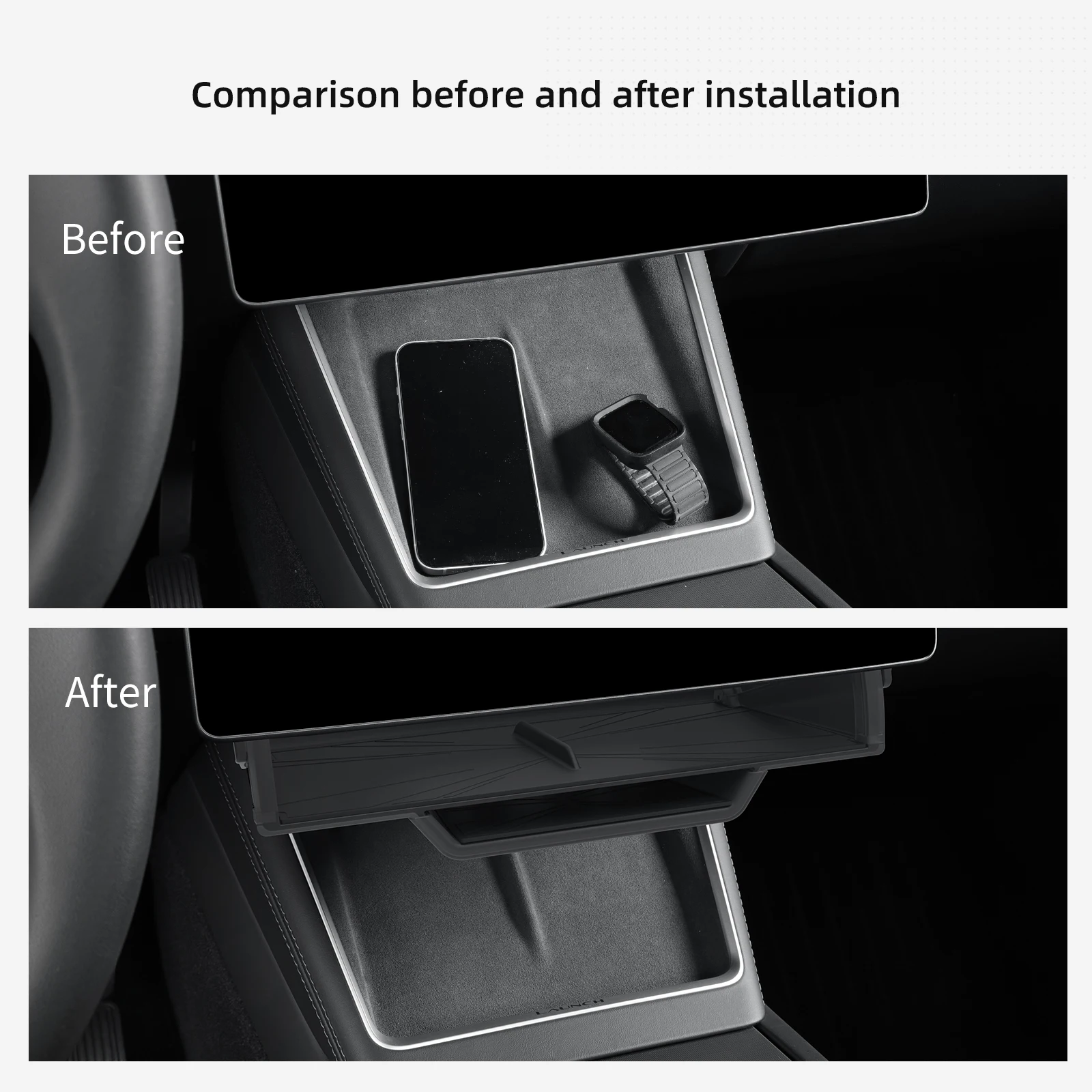 LUCKEASY for Tesla Model Y Juniper/Model Y L/Model 3 Highland 2025 2026 Car Storage Box Tray Under The Central Control Screen