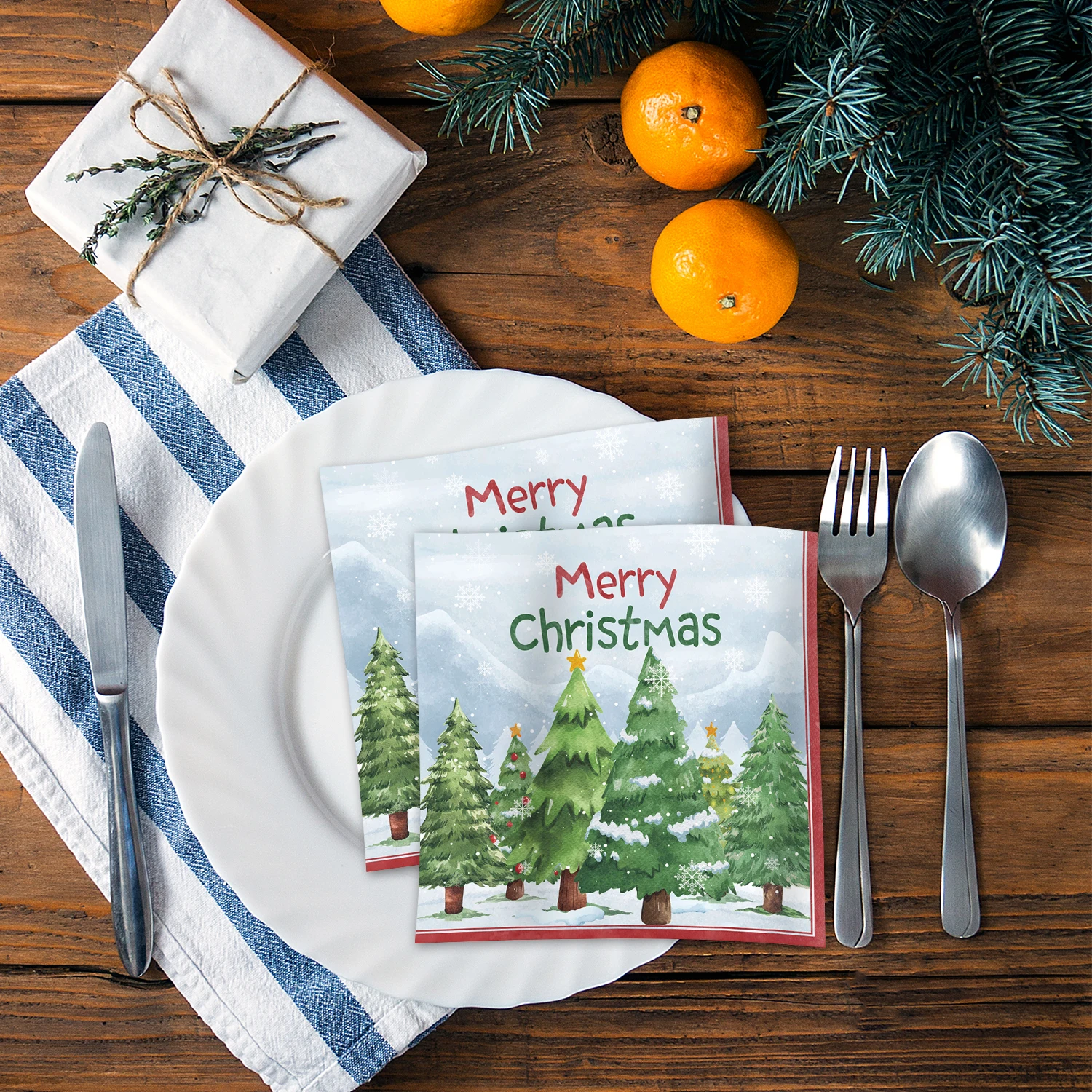 100 قطعة مناديل ورقية بتصميم شجرة عيد الميلاد المجيد، مناشف عشاء للاستعمال مرة واحدة لأدوات الضيوف لحفلات عيد الميلاد #1
