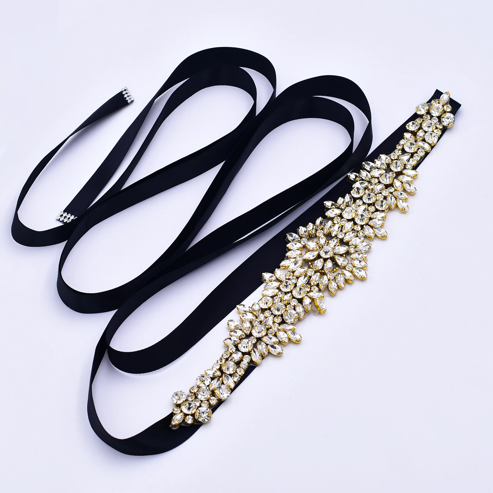 Plus Size Bridal Gowns Belts Golden Belts for Women Rhinestones Belt Girlfriend Luxury Ribbon Belt Wedding Sash S319-G