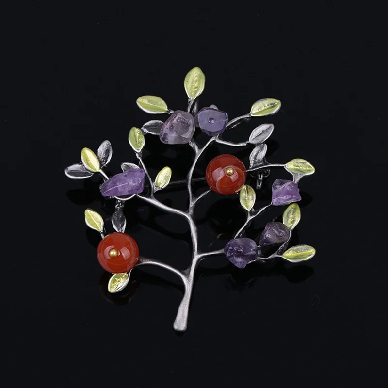 Vintage Women Brooch Trendy Enamel Natural Stone Lapel Pins Cute Plant Accessories For Office Party Meeting Luxury Jewelry
