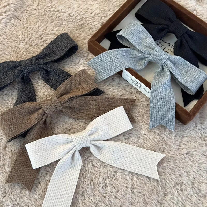 النمط الفرنسي محبوك الصوف القوس مقاطع الشعر المرأة الرجعية مزاجه بسيط دبوس الشعر المشابك فتاة حزب إكسسوارات الشعر #2