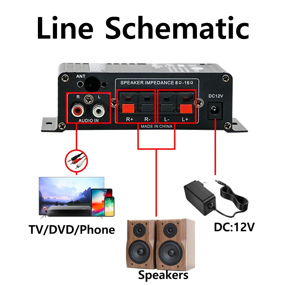 Bluetooth Eindversterker 2.0 Kanaals HIFI Audio Versterkers Bass Amp Bluetooth RCA Audio-ingang voor Thuis AV Systeem 12V3A 30W + 30W