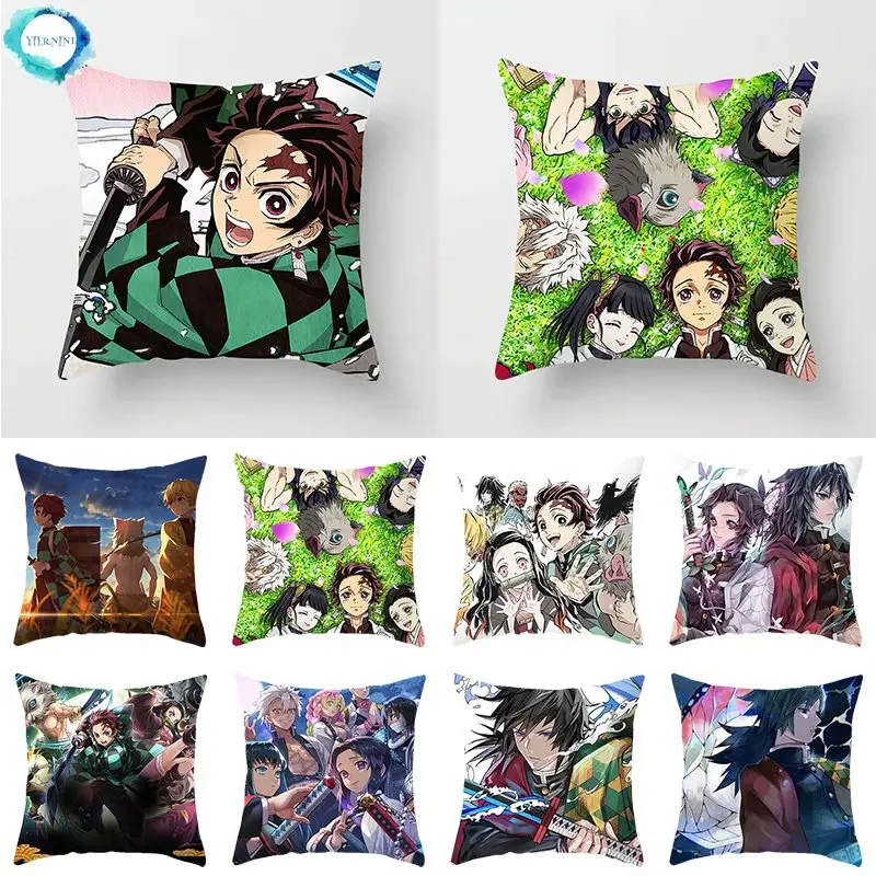 

45 * 45CM Anime Demon Slayer Kimetsu no Yaiba Printed Pillowcase Kids Bedroom Living Room Home Decor Pillow Cases Pillowcase