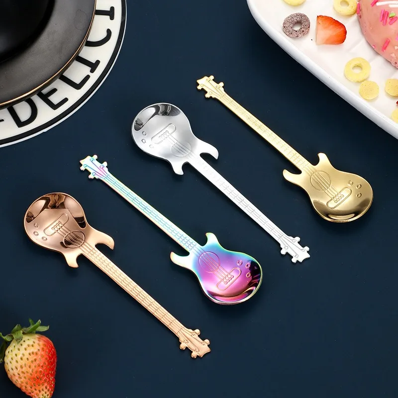 Homeware Stainless Steel 304 Bass Guitar Spoon Pretty Spoon Dessert Spoon Coffee Spoon Stirring Spoon Ice Bar Music Bar Spoon