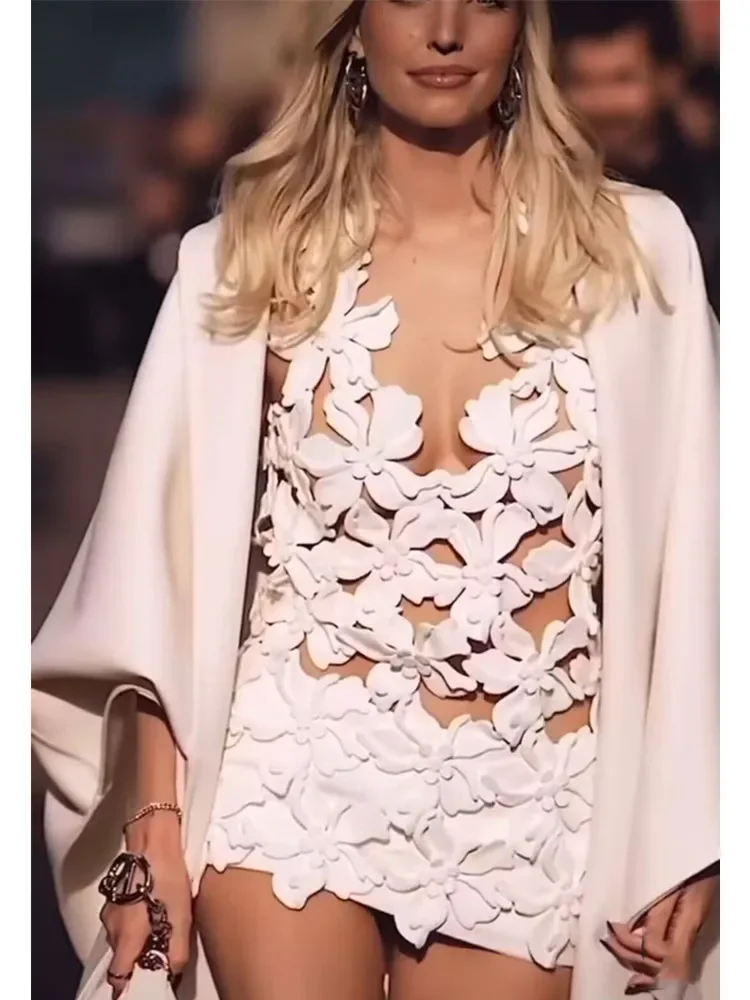 

New Arrival Luxury Summer Sexy Flower White Mini Women Celebrity Dress 2024 Elegant Party Evening Club Vestido