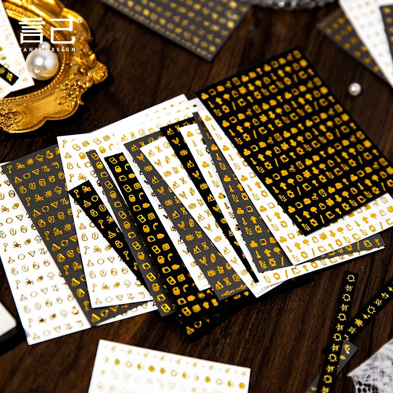 32Pcs/lot Retro Gold Foil Theme Material Book Literary Ins Style Journal DIY Creative Collage High-Value Supplies