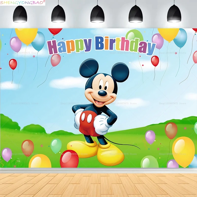 

Disney Mickey Mouse Kids Happy Birthday Background Minnie Party Decorations Baby Shower Disneyland Photography Backdrops XC-21