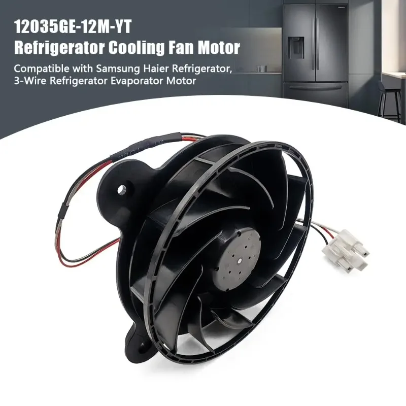 Refrigerator Fan 12035GE-12M-YT Compatible with Sam-sung Hai-er Refrigerator Fan 3-Wire Variable Frequency Fridge Freezer Fan