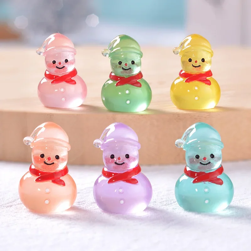 10-50PCS Mini Luminous Resin Christmas Snowman Ornament Glow in The Dark Miniature Figure Tiny Snowman  DIY Dollhouse Decoration