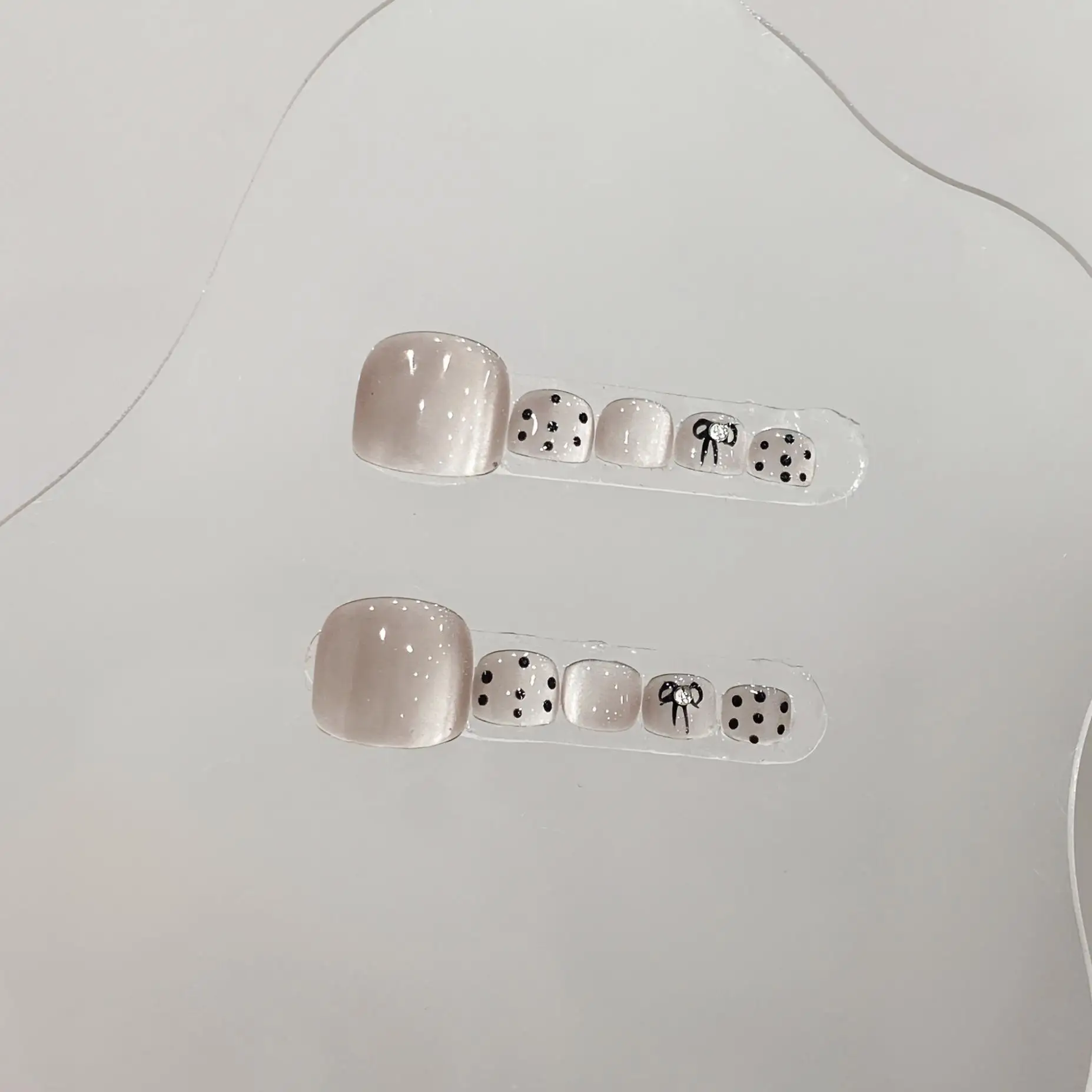 10PCS/12PCS Handmade Fake Feet Nails Short Square Pure Colour Press On Nails False Nails French Wave Point Design