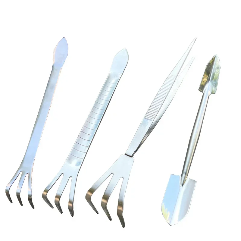 Stainless Steel Tweezers Straw Harrow Potted Tool Soil Loosening Tweezers Rake Dual-purpose Gardening Tool Fleshy Tweezers