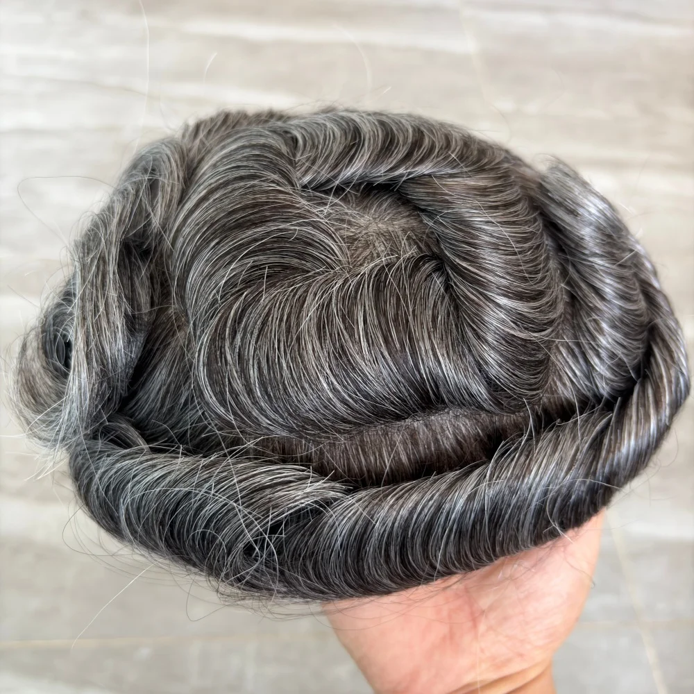 Men Hair Replacement System 0.02mm Undetectable Ultra Thin Skin Base #1B50 Colored Human Hair Toupee 8x10 Capillary Prosthesis