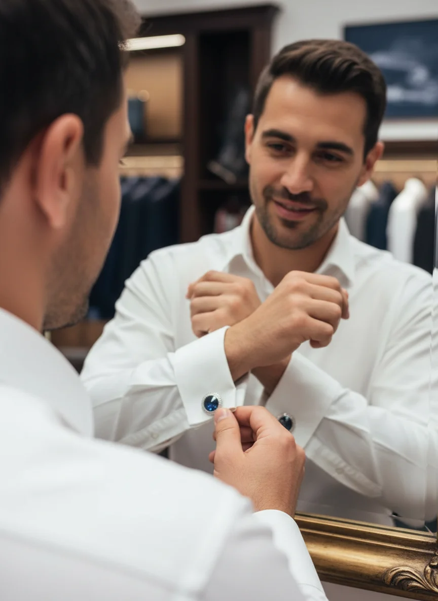 Golden And Silver Tones Round Lines Crystal Cufflinks For Men Unique Whale Back Closure Sleeve Button