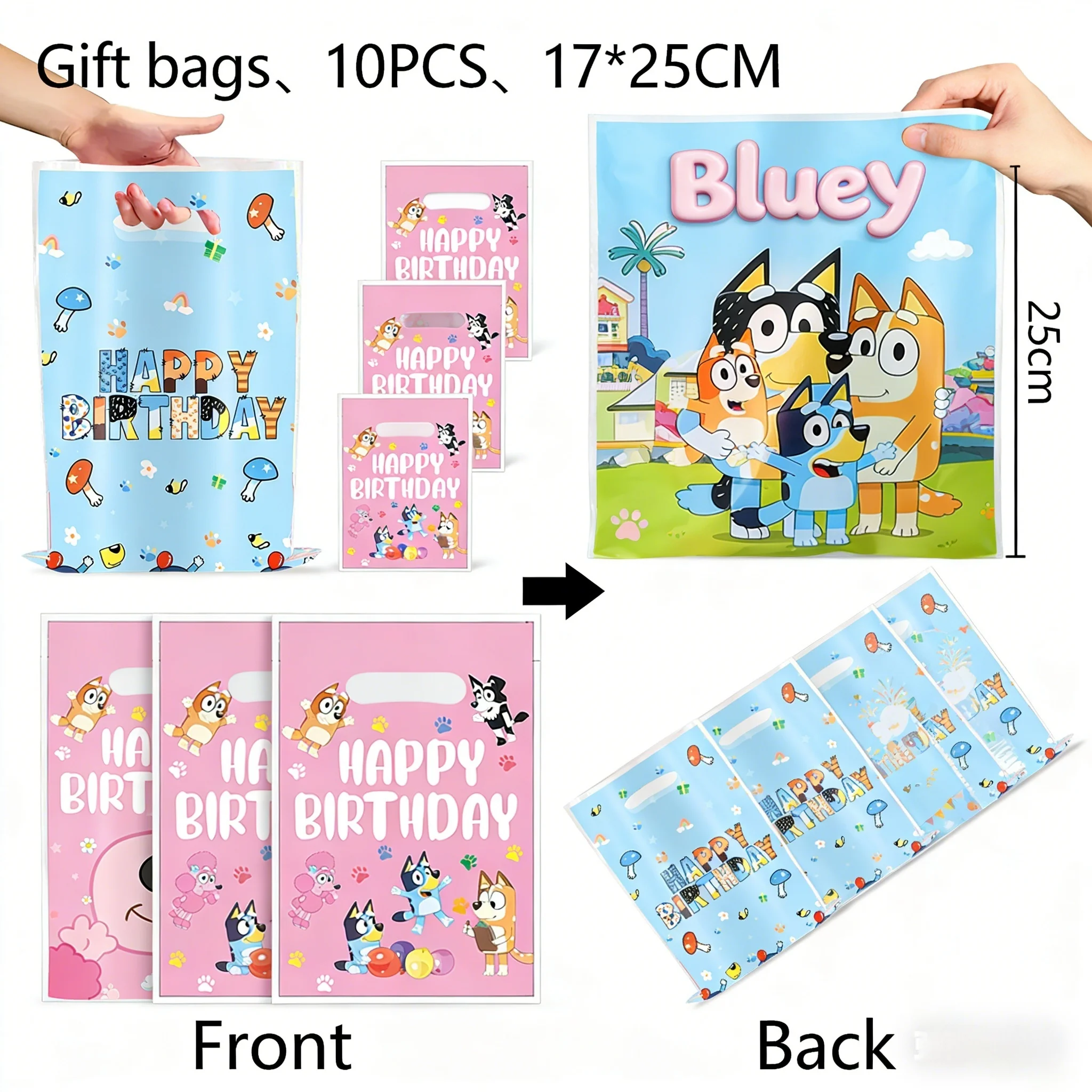 

Подарочные пакеты с тематикой Bluey для детских праздников, пакеты для конфет, сладостей и закусок, украшения для детских вечеринок, хранение и принадлежности, 17x25 см
